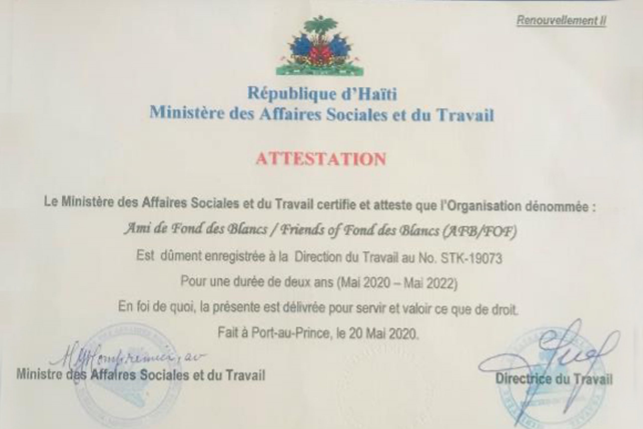fond de amis atestation